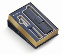 1978713 Waterman Expert Подарочный набор: Чехол и ручка перьевая  Deluxe, цвет: Blue CT Obssesion