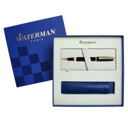 S0636990Cover Waterman Exception Подарочный набор Ручка-роллер   Slim, Black Lacquer GT с чехлом