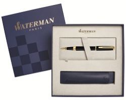 S0636990Cover Waterman Exception Подарочный набор Ручка-роллер   Slim, Black Lacquer GT с чехлом